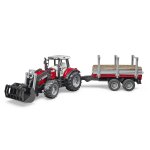 Bruder tracteur massey ferguson 7480 avec fourche et remorque de transport de bois