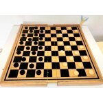 Coffret jeu d'echecs et dames en bois pliant vintage