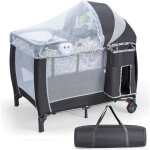 Costway lit parapluie b�b� avec matelas pliant 4 en 1 - filet amovible r�glable - table a langer - sac ...