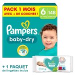 Couches pampers baby - dry taille 6 - pack 1 mois 148 couches