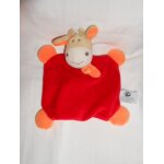 Cp international malice et bulle peluche doudou plat carre vache girafe rouge echarpe orange