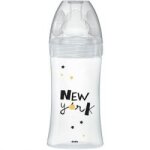 Dodie biberon verre sensation + 0 - 6 mois ttine plate dbit 2 new york 270ml