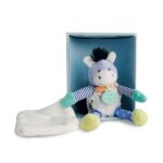 Doudou ane bleu choupidoudou avec mouchoir 18cm et coffret naissance en bois - peluche enfant - cadeau ...