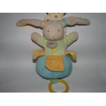 Doudou babynat baby'nat lapin bleu jaune et vert boite a musique musical bn654. . .