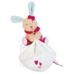 Doudou babynat baby'nat perle le lapin rose avec mouchoir 17cms bn090