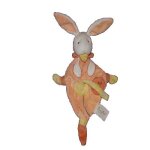 Doudou babynat lapin plat losange orange attache tetine jaune