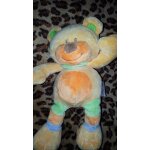 Doudou bengy ours jaune foulard vert rayee rayure bleu orange jaune 27cms