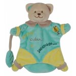 Doudou chat baby nat marionnette babynat bonza adore le jardinage bleu turquoise jaune feuille ours ...