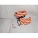 Doudou chat lollipops rose jaune ray� ruban noir ladycat strip 11cm de haut