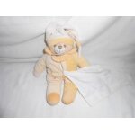 Doudou et compagnie ours jaune etoile brode mouchoir blanc poche bonnet col colerette 22cm pyjama babygro ...
