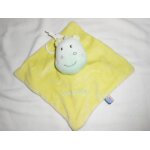 Doudou grenouille hippopotame sucre d'orge jaune vert plat carre
