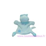 Doudou hippopotame marionnette blanc bleu neuf tom & zoe