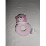 Doudou hochet grelot ours rose les petits cailloux cmp col beige ecru creme anneau rond