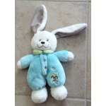 Doudou lapin blanc et bleu col vert tex