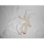 Doudou lapin cajou mouchoir blanc beige creme ecru patte rouge rose nuage oreille bleu vert