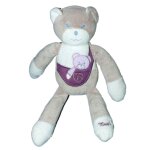 Doudou ours gris violet mauve blanc musti de mustela. h 29 cm