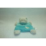 Doudou ours plat turquoise trs bon tat tex baby