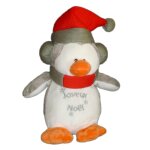 Doudou peluche pingouin fran�oise saget joyeux no�l 28cm blanc gris bonnet rouge