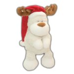 Doudou peluche renne elan blanc. orchestra. bonnet rouge