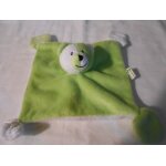 Doudou plat carre ours alphanova 4 noeuds vert blanc bruit de papier