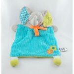 Doudou plat el�phant mots d'enfants leclerc plush comforter soft toy peluche bleu turquoise vert orange ...