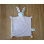 Doudou plat kimbaloo lapin blanc a corps rose ple, visage brod