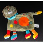 Doudou plat lion nicotoy kiabi gris cercle orange bandana bleu simba toys