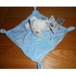Doudou plat ours ourson mots d'enfants leclerc bleu blanc oiseau plush comforter soft toy peluche