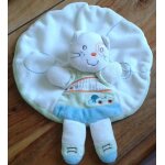 Doudou plat rond chat blanc bleu vert nicotoy kitchoun kiabi Doudou plat rond chat blanc bleu vert nicotoy kitchoun kiabi