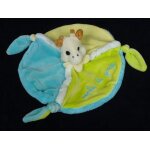 Doudou plat sophie la girafe. rond 3 noeuds. jaune vert bleu. vulli