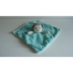 Doudou singe plat turquoise bon etat obaibi