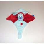 Doudou tex chien plat bleu rouge ballon blanc capuche