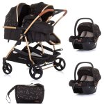 Duo smart poussette jumeaux ou enfants rapproch?s noir / dor? + 2 cosy noir