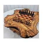 Echiquier jeu d'echecs bois brut d'olivier finition rustic artisanale damier arbre d'olive fait main ...