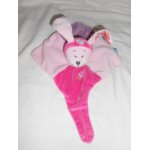 Lapin plat attache ttine sucette doudou rose violet mauve a pois fleur blanche verte bruit de papier ...