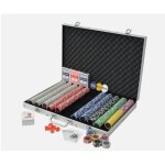 Mallettes poker 1000 jetons avec jeux de cartes et un m�langeur de cartes.