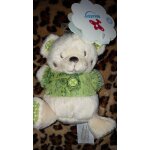 Mini doudou ours nicotoy bouton assis pull vert beige simba