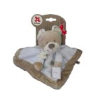 Nicotoy - doudou ours cuddles plat carr bleu beige etoile echarpe ecru