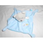 Ours brun marron beige doudou plat carre 4 noeuds peluche carre bleu motif tortue poussin jaune oiseau ...