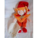 Peluche clown doudou et compagnie musicien notes de musique petit mouchoir carre blanc jaune orange col ...
