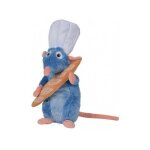 Peluche disney 33 cm : rat remy chef de cuisine avec baguette de pain - peluche licence ratatouille