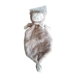 Tex - doudou chat plat marron losange noeuds foulard blanc