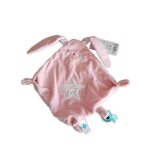 Tex - doudou lapin plat mouchoir rose etoile argent gris