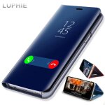 Coque de tlphone portable en cuir tui  rabat avec miroir de vue intelligente pour samsung