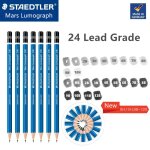 Crayons de dessin et d'esquisse en forme de tonneau bleu staedtler mars lumographe 24 degrs