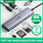 Ugreen ? adaptateur usb type - c vers hdmi 2. 0 rj45 usb 3. 0 et pd 100 w accessoire / hub 4k 60 hz