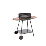 Barbecue rond  tubes mtal noir et tablettes en bois mini chef