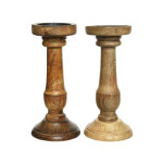 Bougeoir coloris marron en bois de manguier - 25 cm