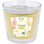 Bougie 3 m�ches jaune � la citronnelle dans verre estivade - � 13, 5 x h 12, 5 cm