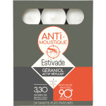 Bougies chauffe - plat blanches antimoustique au géraniol estivade - 24 pièces Bougies chauffe - plat blanches antimoustique au géraniol estivade - 24 pièces